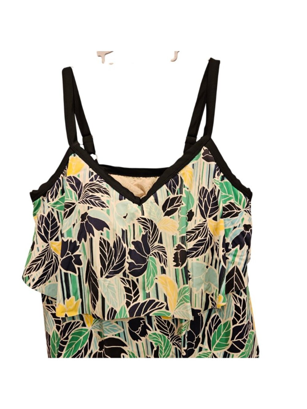 Catherines Top 22W Green Black Blue Yellow Swimsuit Top Tankini Tank Adjustable - Picture 3 of 12